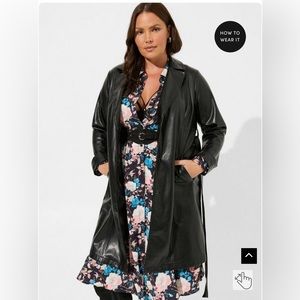 Plus size faux leather trench coat